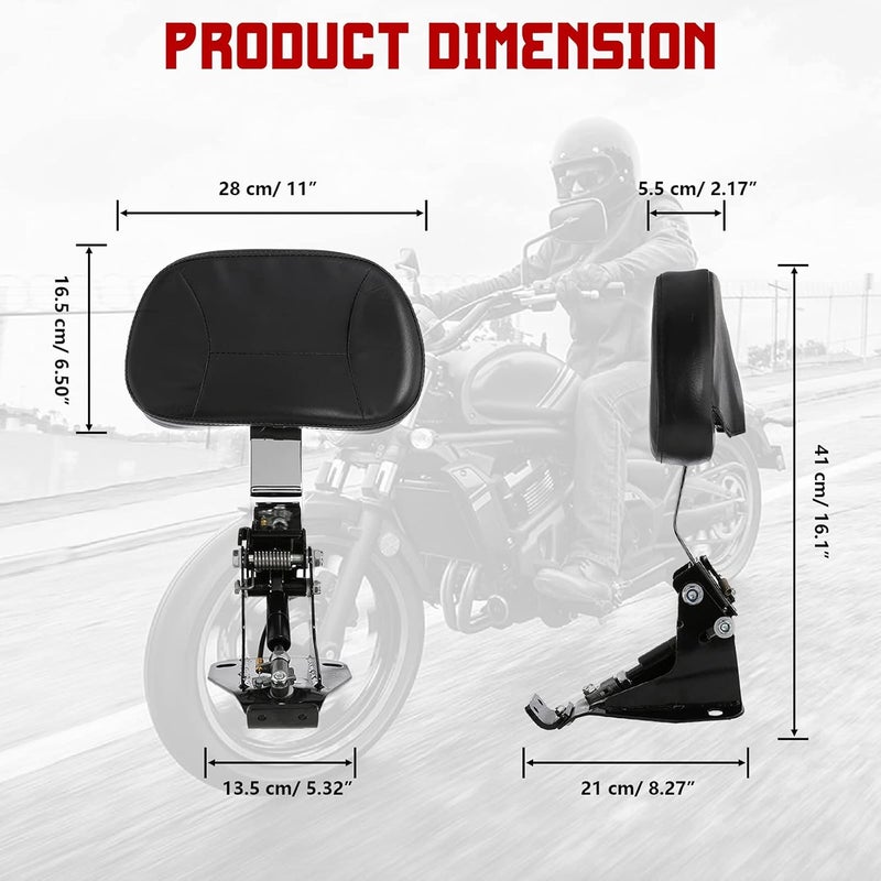 INNOGLOW Motorcycle Adjustable Driver and Rider Backrest with Chrome Mounting Kit for Harley Touring Electra Glide Road King Street Glide CVO 2009-2020 - Image 2